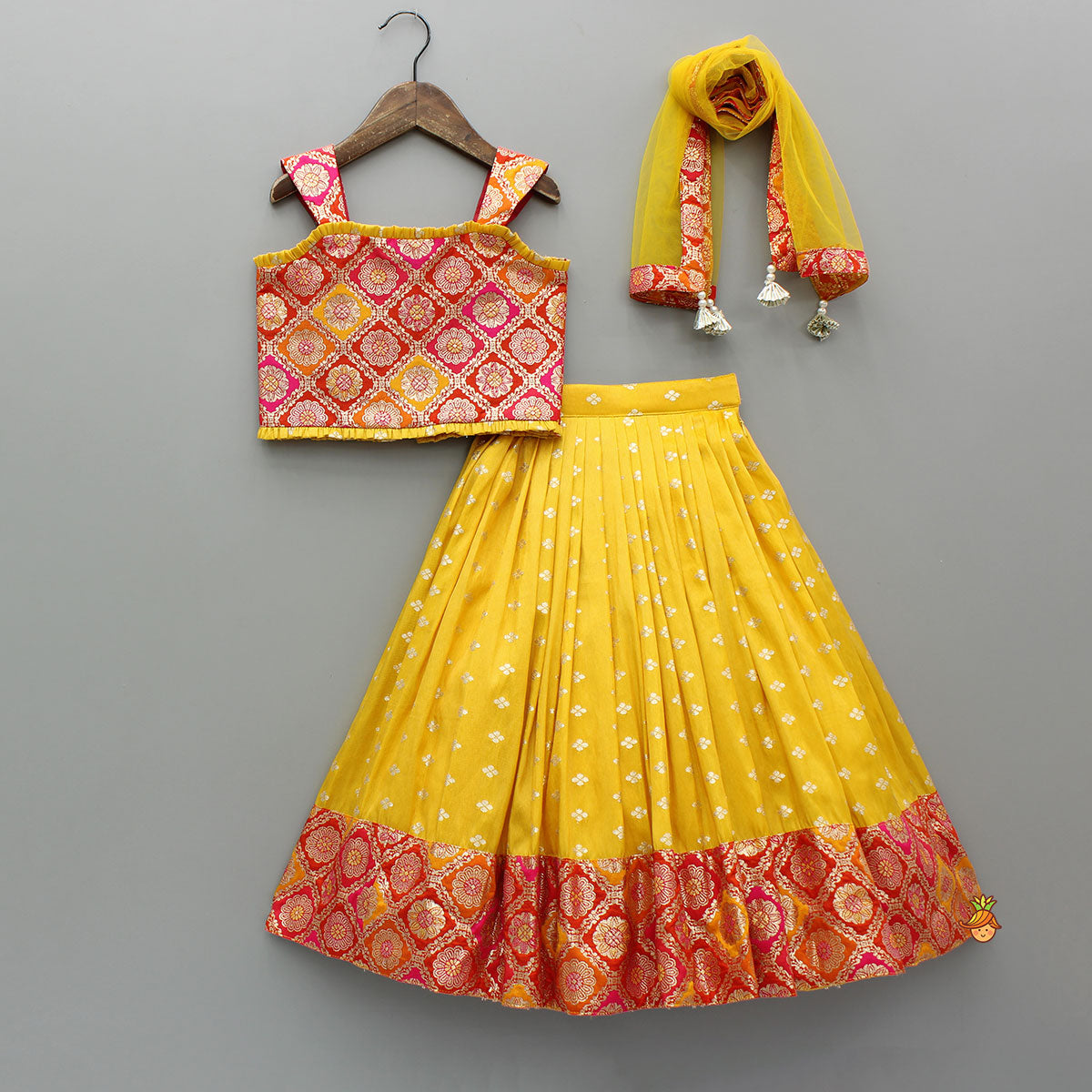 Pre Order: Brocade Top With Lehenga And Dupatta