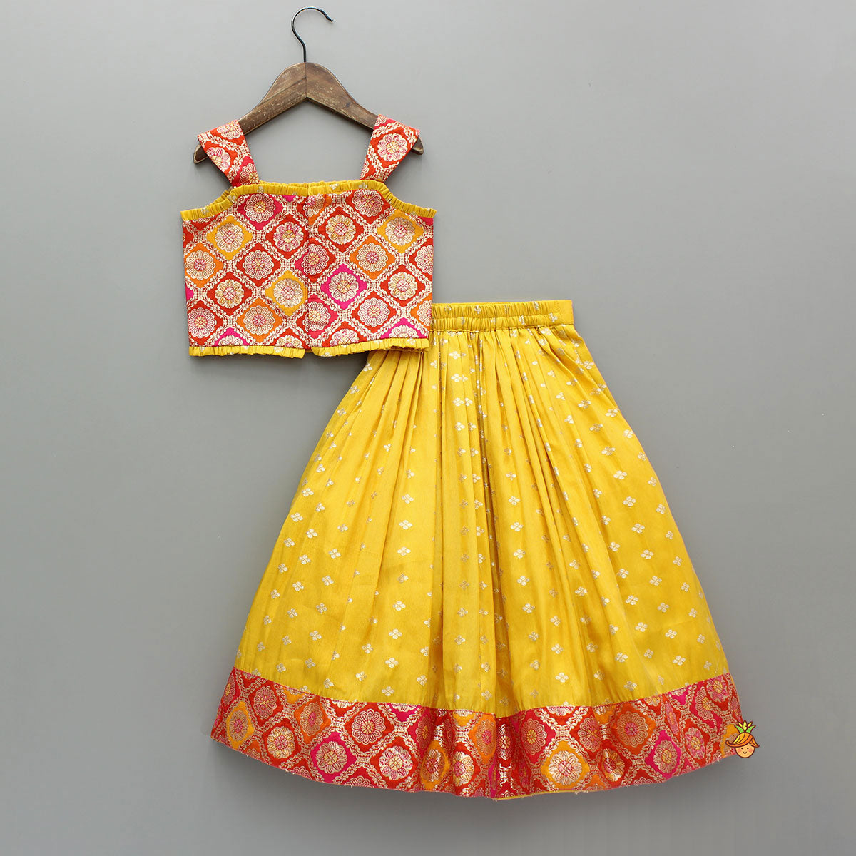 Pre Order: Brocade Top With Lehenga And Dupatta