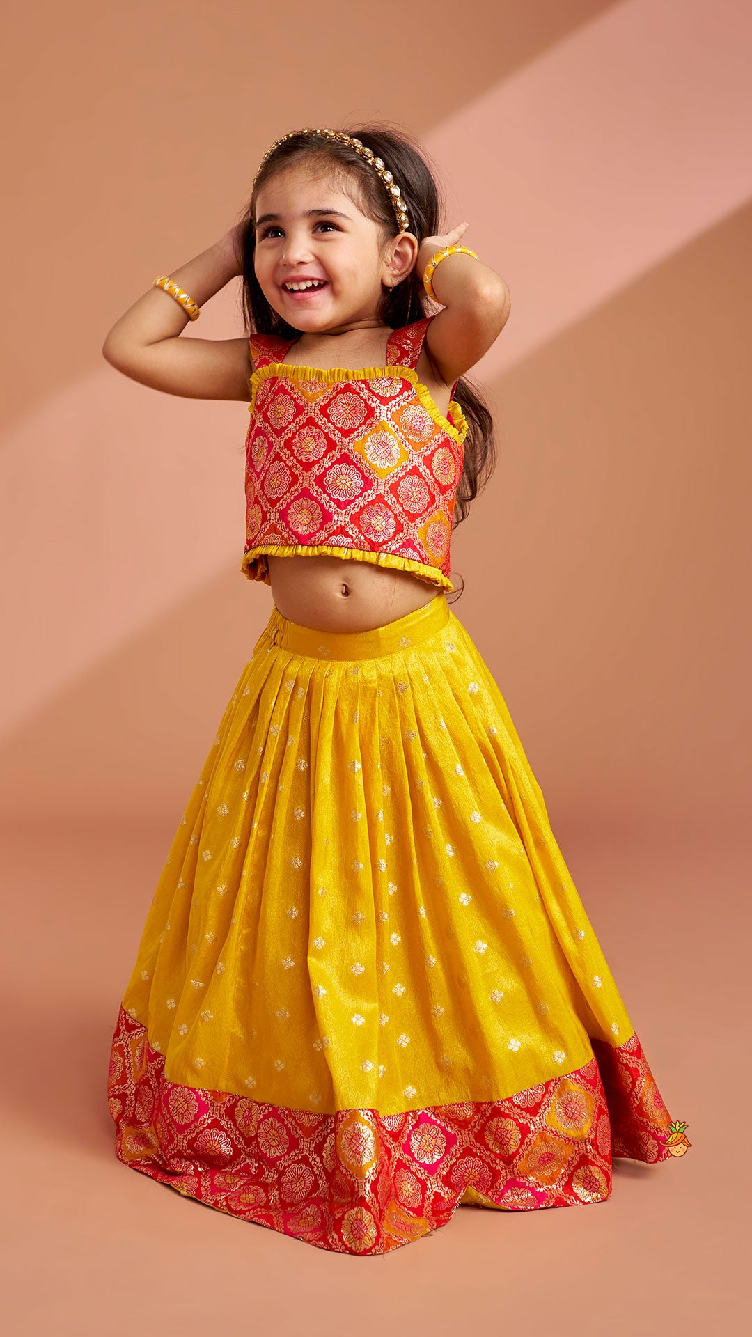 Pre Order: Brocade Top With Lehenga And Dupatta