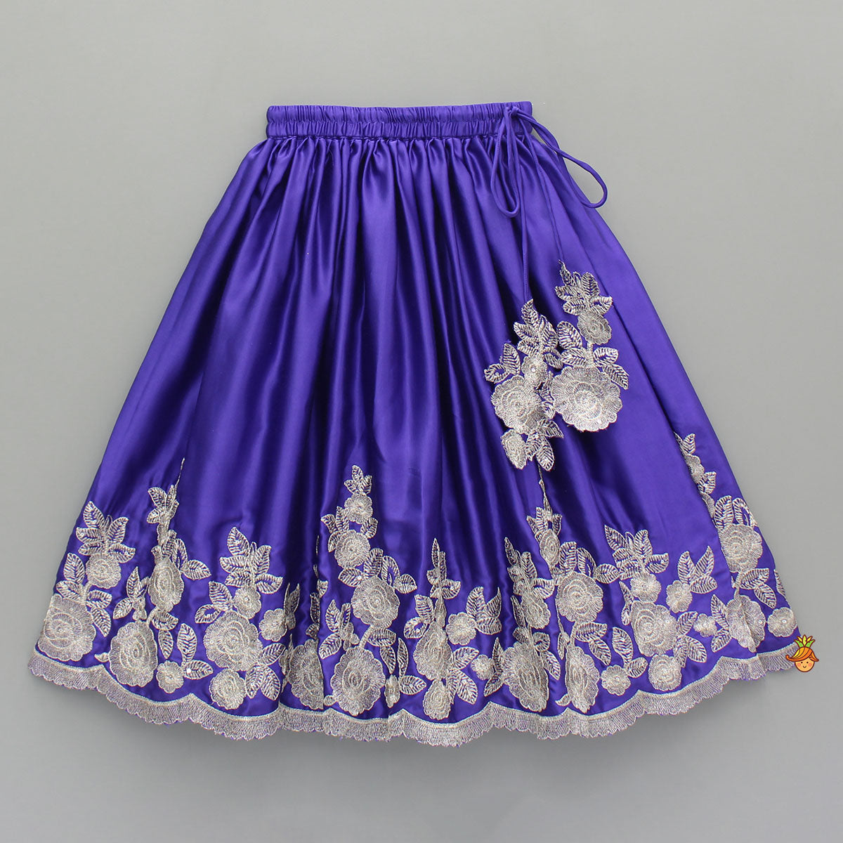 Pre Order: Purple Halter Neck Floral Embroidered Top With Embroidered Lehenga