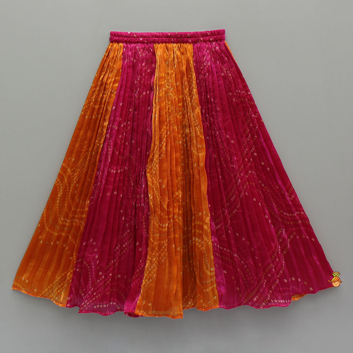 Pre Order: Tissue Flowy Bandhani Top With Lehenga And Dupatta