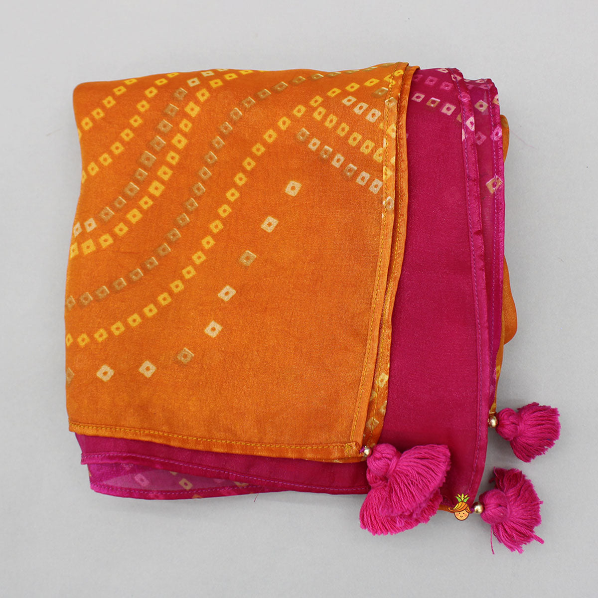 Pre Order: Tissue Flowy Bandhani Top With Lehenga And Dupatta