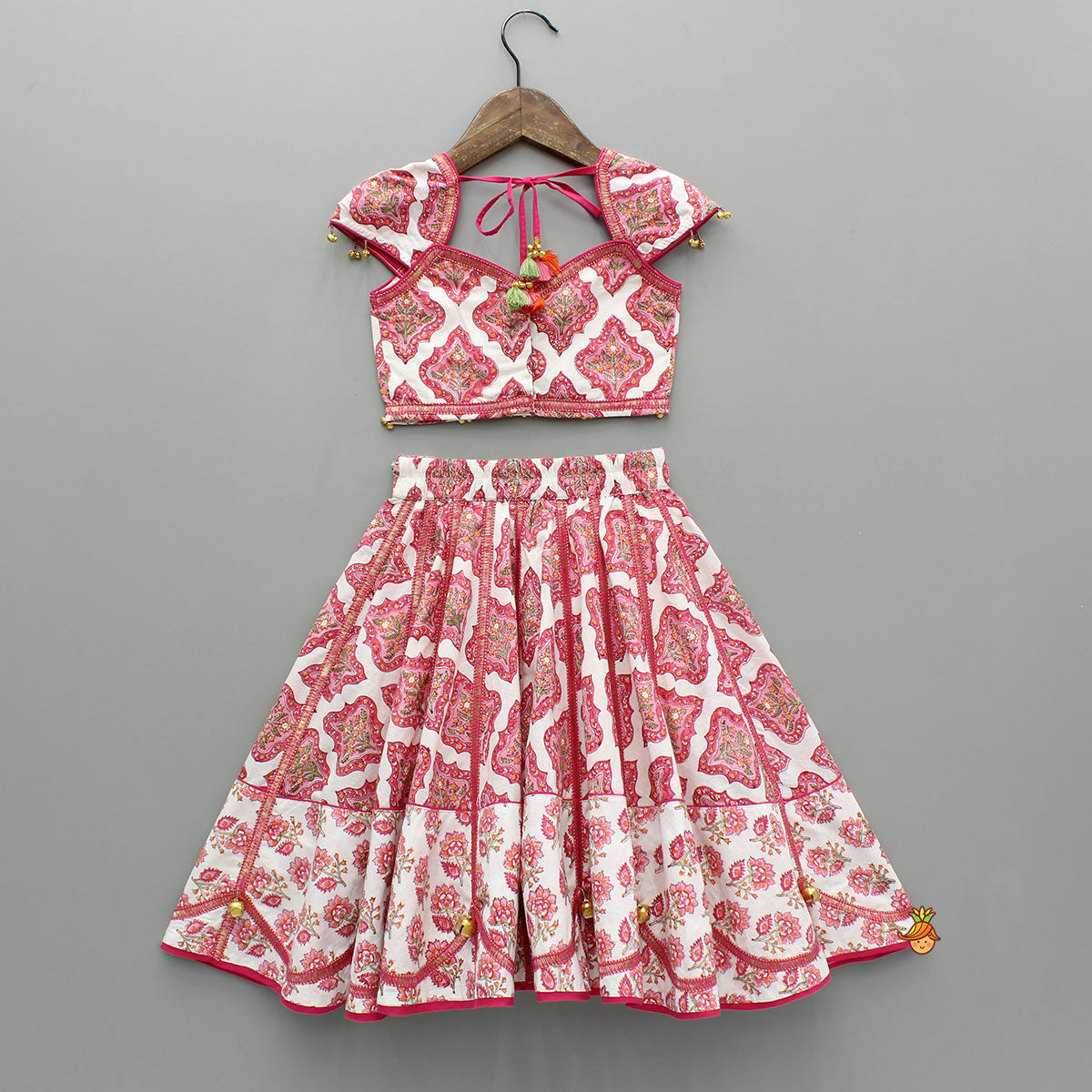 Pre Order: Beautiful Cotton Printed Sweetheart Neck Top With Printed Lehenga And Dupatta