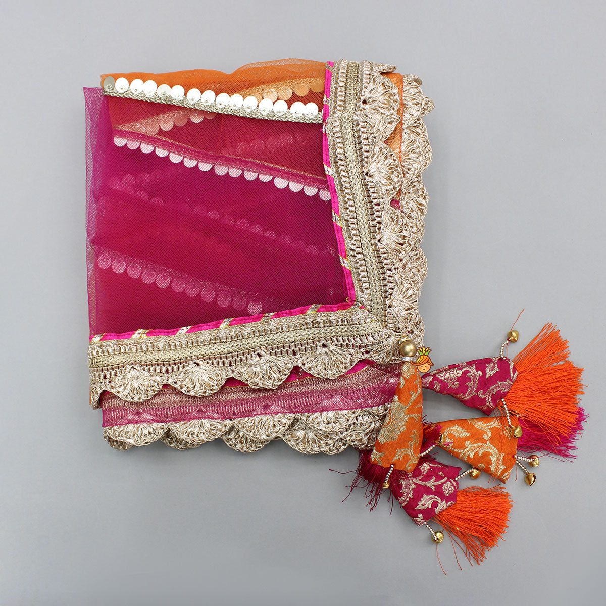 Pre Order: Stylish Brocade Multicolour Top And Lehenga With Net Dupatta