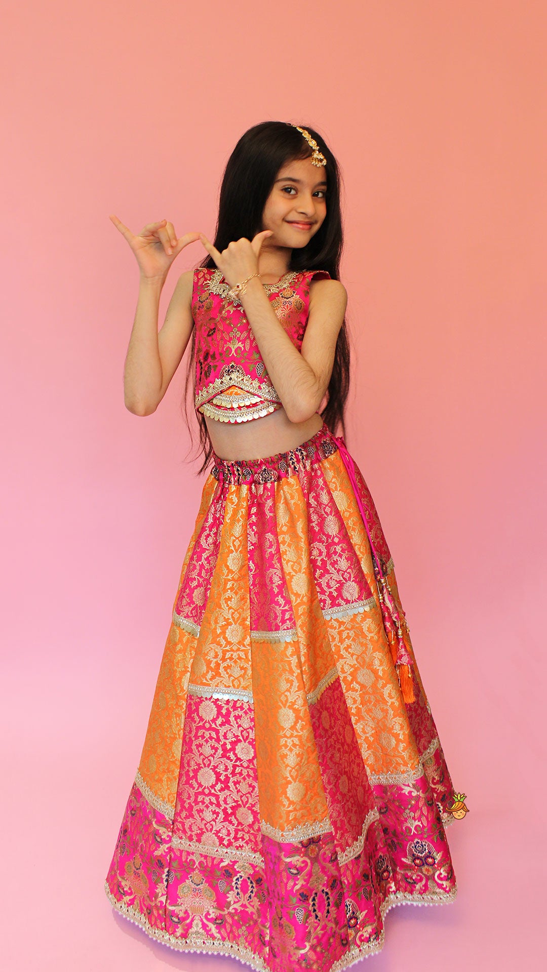 Pre Order: Stylish Brocade Multicolour Top And Lehenga With Net Dupatta