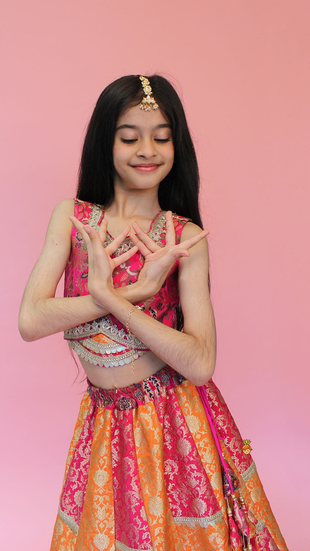 Pre Order: Stylish Brocade Multicolour Top And Lehenga With Net Dupatta