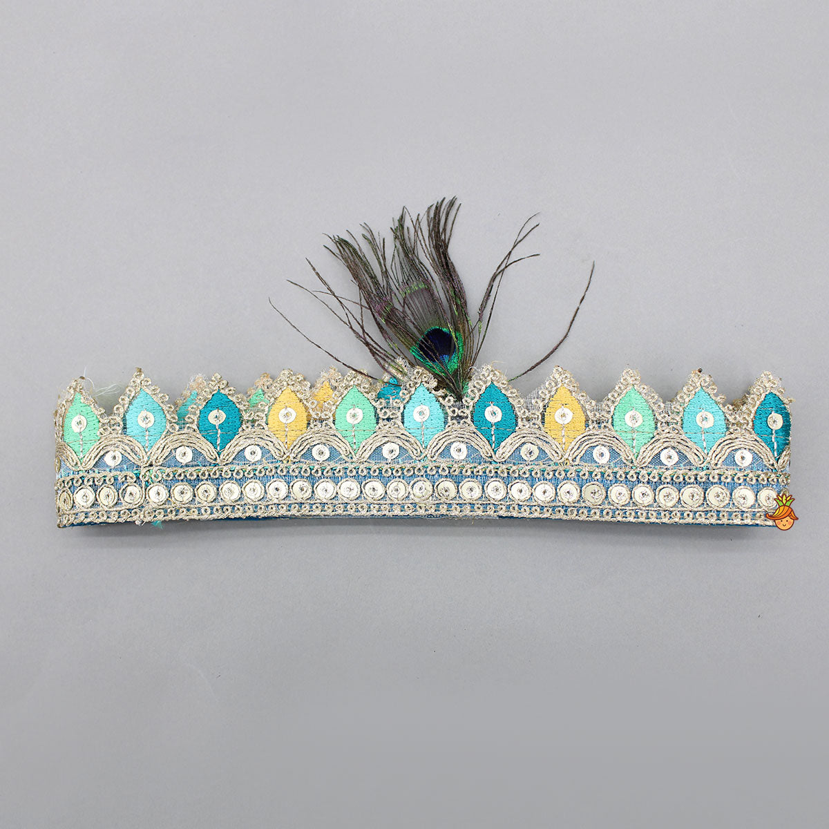 Pre Order: Beautiful Krishna Hand-Painted Off-White Kurta And Lurex Striped Dhoti With Mor Pankh Mukut And Basuri