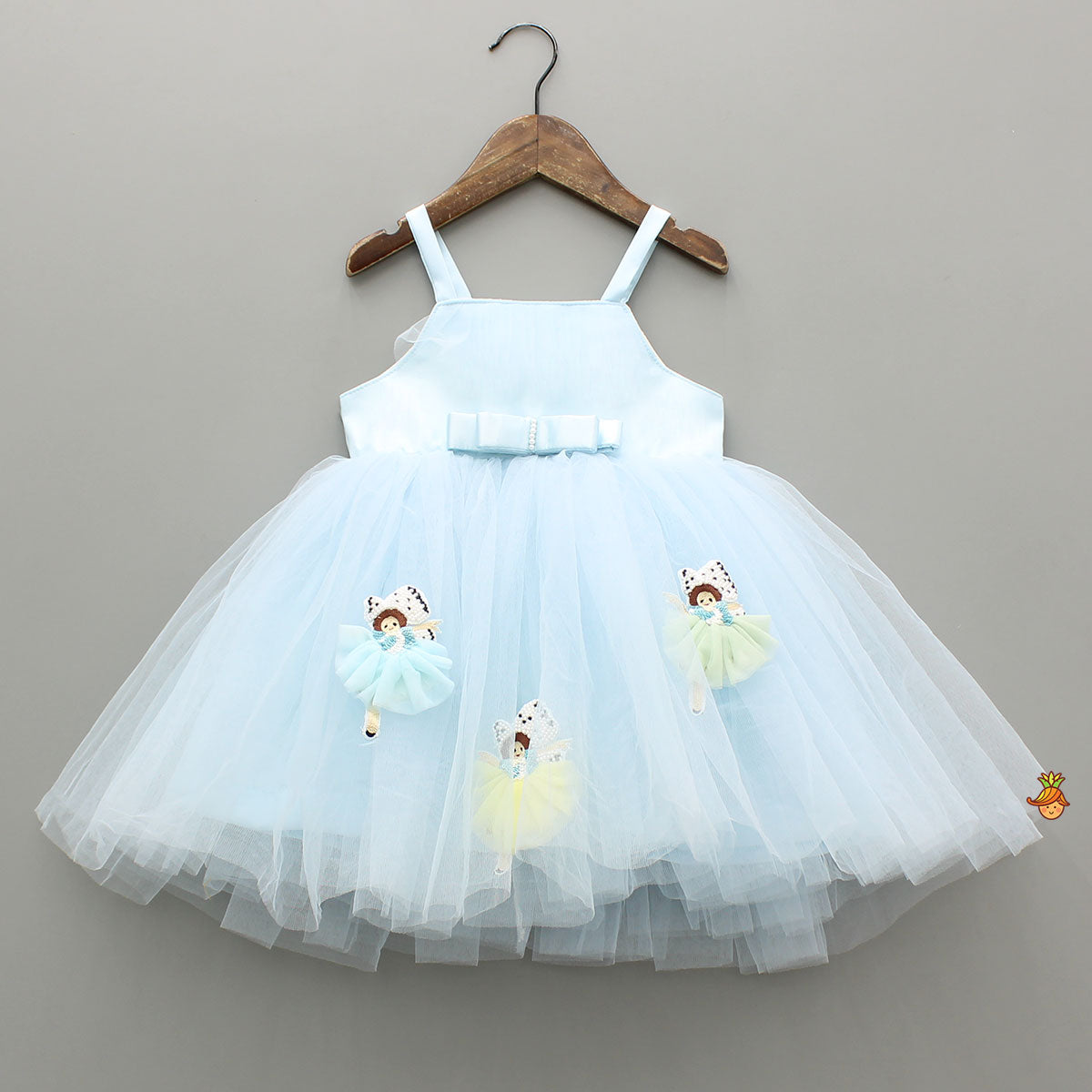 Pre Order: Sky Blue Strappy Dress With Embroidered Cape