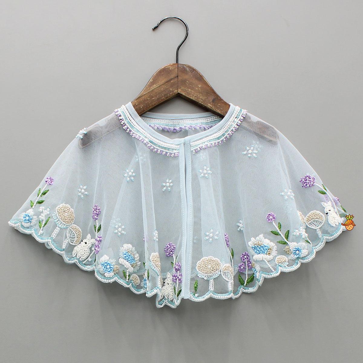 Pre Order: Sky Blue Strappy Dress With Embroidered Cape