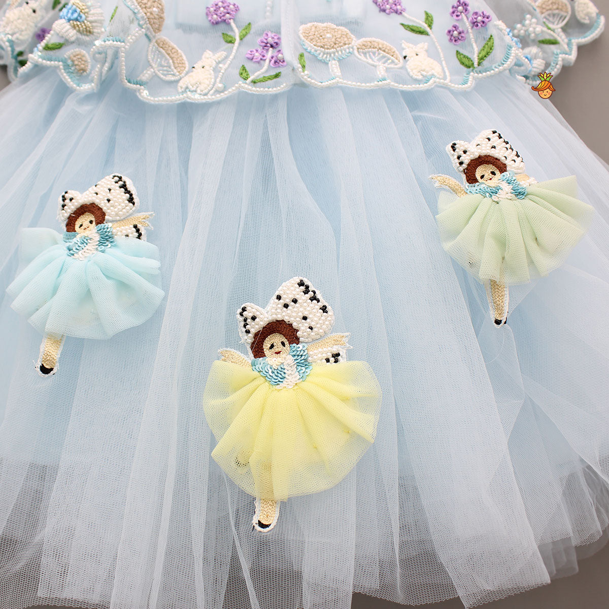 Pre Order: Sky Blue Strappy Dress With Embroidered Cape