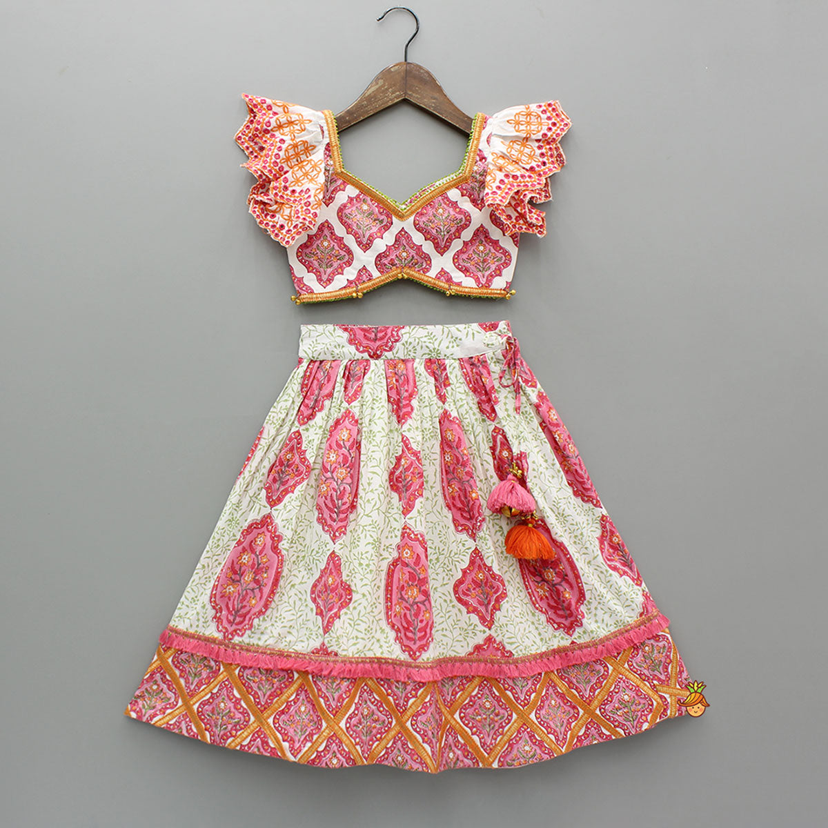 Pre Order: Beautiful Cotton Printed Top With Printed Lehenga And Dupatta