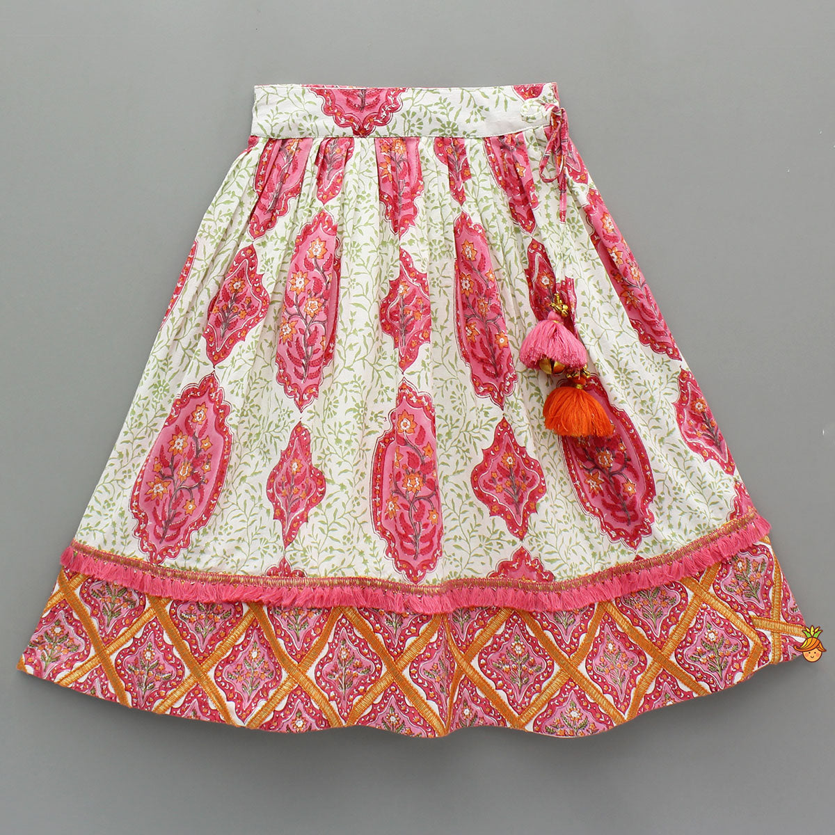 Pre Order: Beautiful Cotton Printed Top With Printed Lehenga And Dupatta