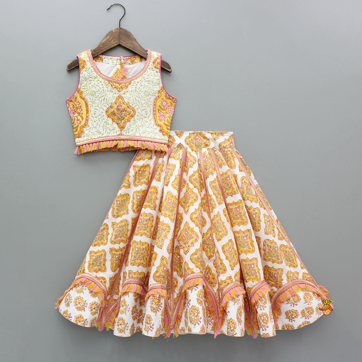 Pre Order: Stylish Cotton Printed Top With Printed Lehenga And Dupatta