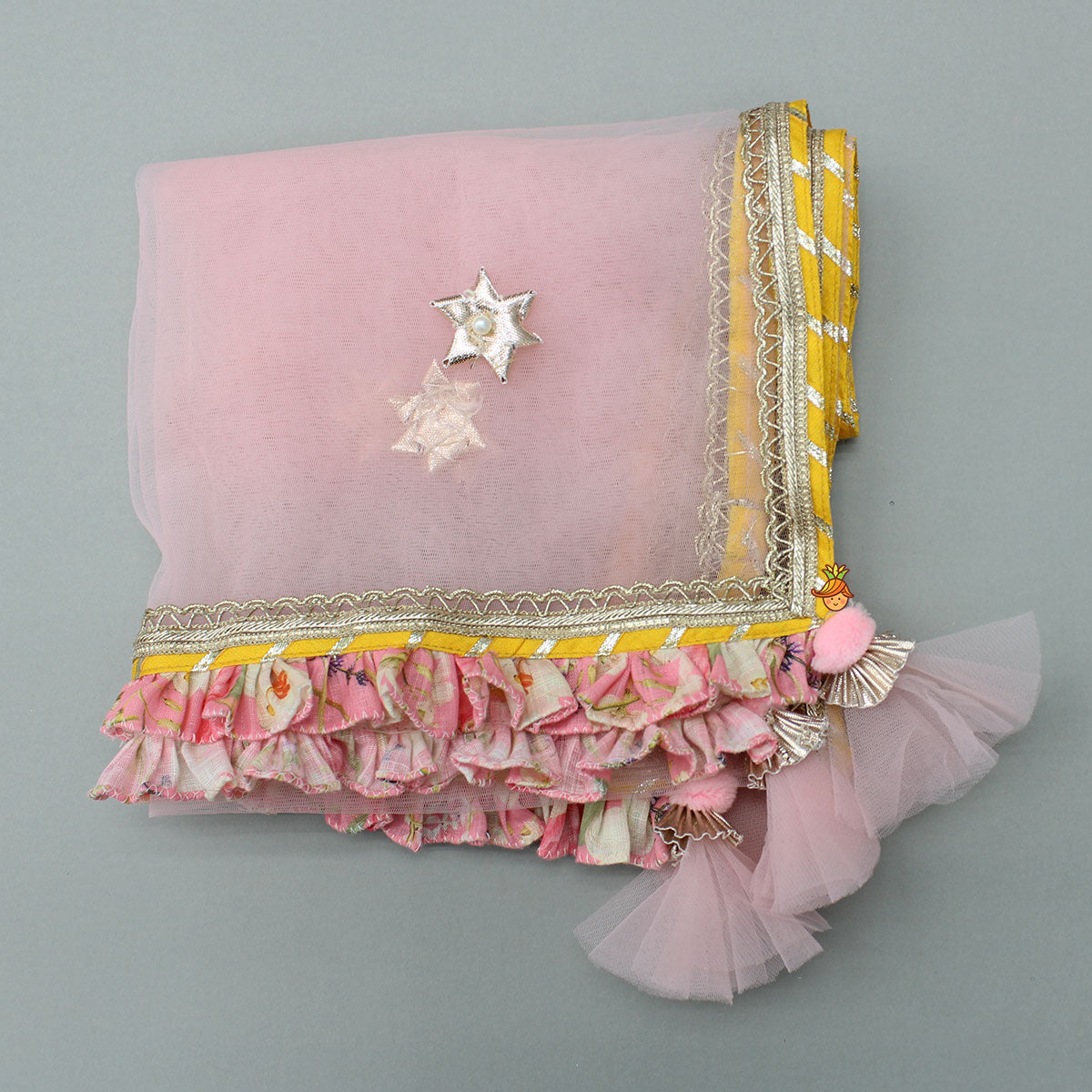 Pre Order: Stunning Pink Floral Printed Top With Embroidered Lehenga And Dupatta