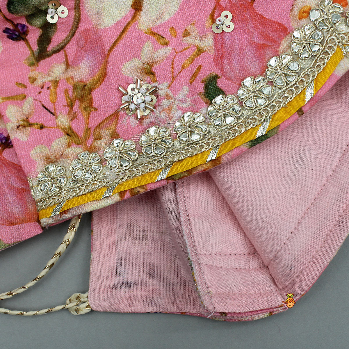 Pre Order: Stunning Pink Floral Printed Top With Embroidered Lehenga And Dupatta
