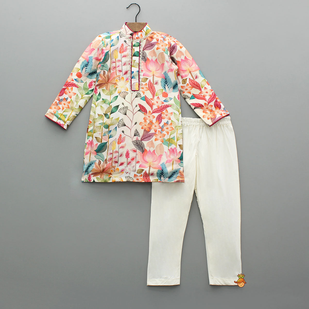 Pre Order: Floral Print Silk Kurta With Pyjama