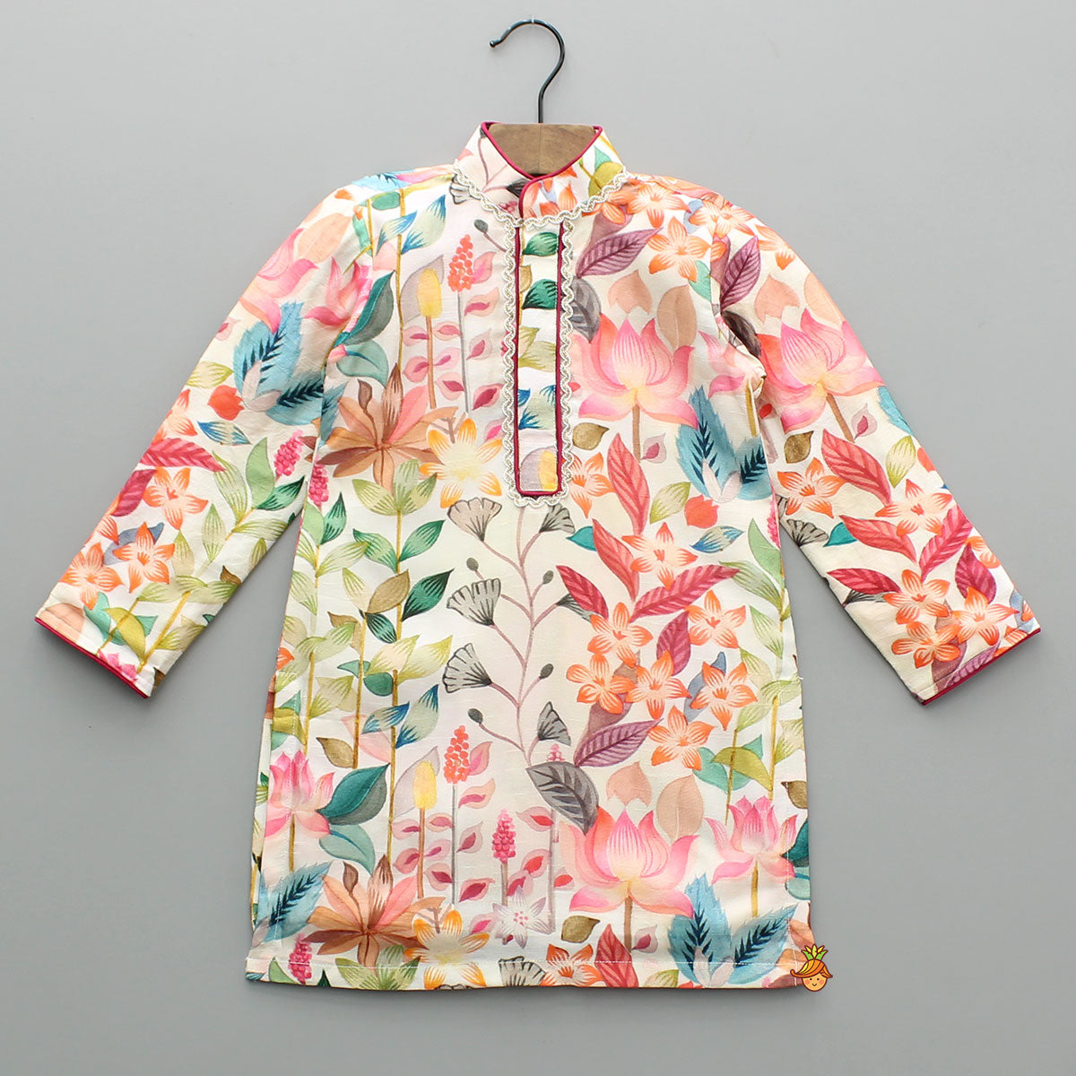 Pre Order: Floral Print Silk Kurta With Pyjama