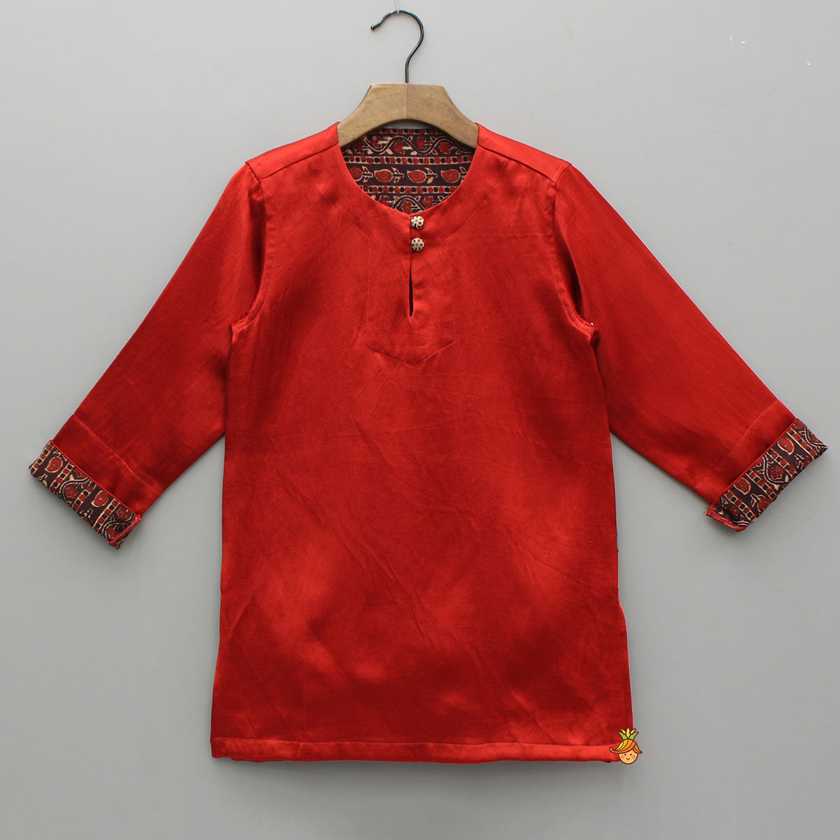 Pre Order: Red Kurta With Printed Jacket And Off White Pyjama