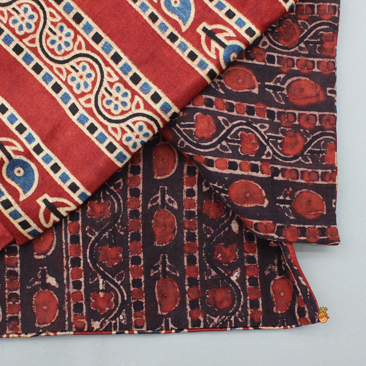 Pre Order: Red Kurta With Printed Jacket And Off White Pyjama