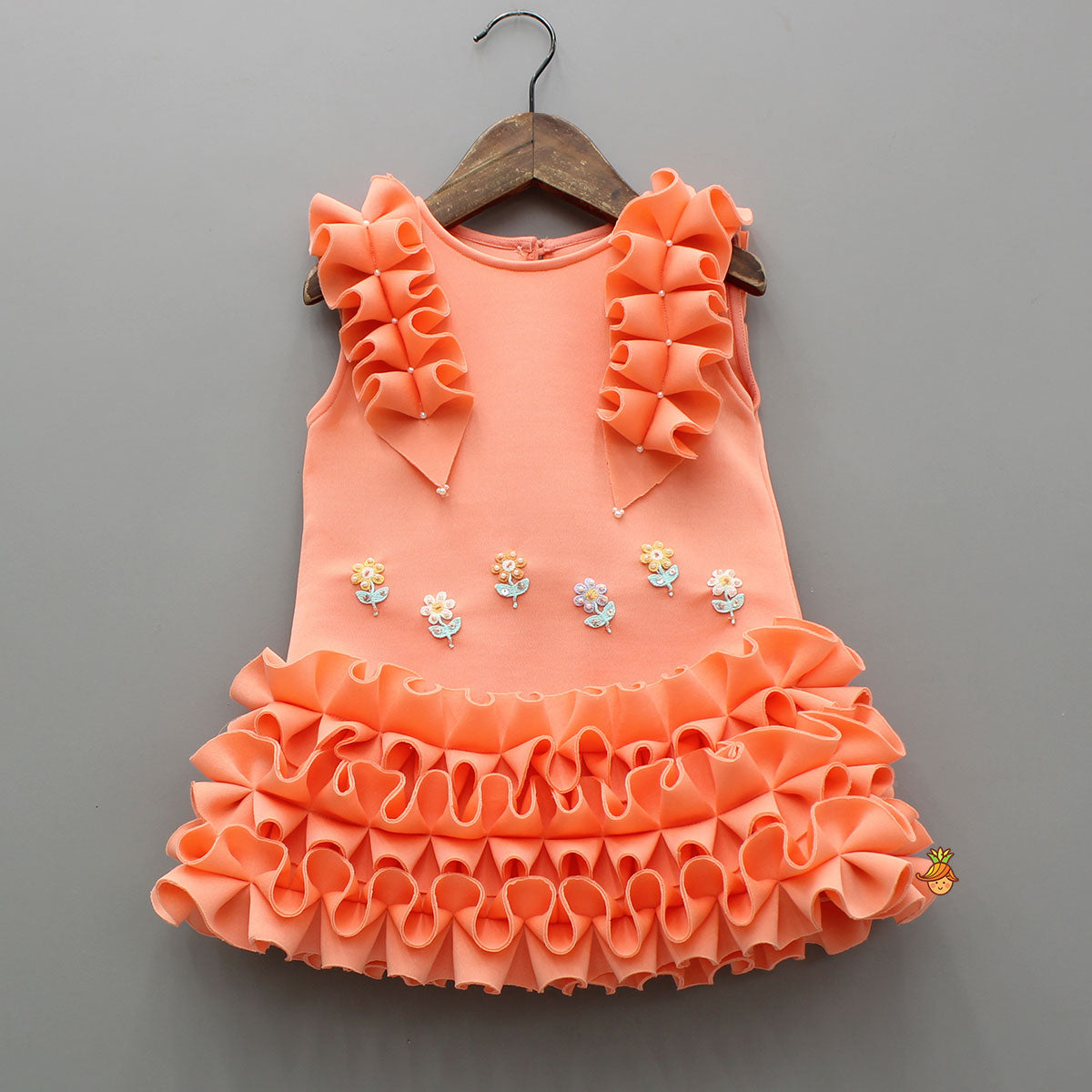 Stylish Peach Ruffled Dress