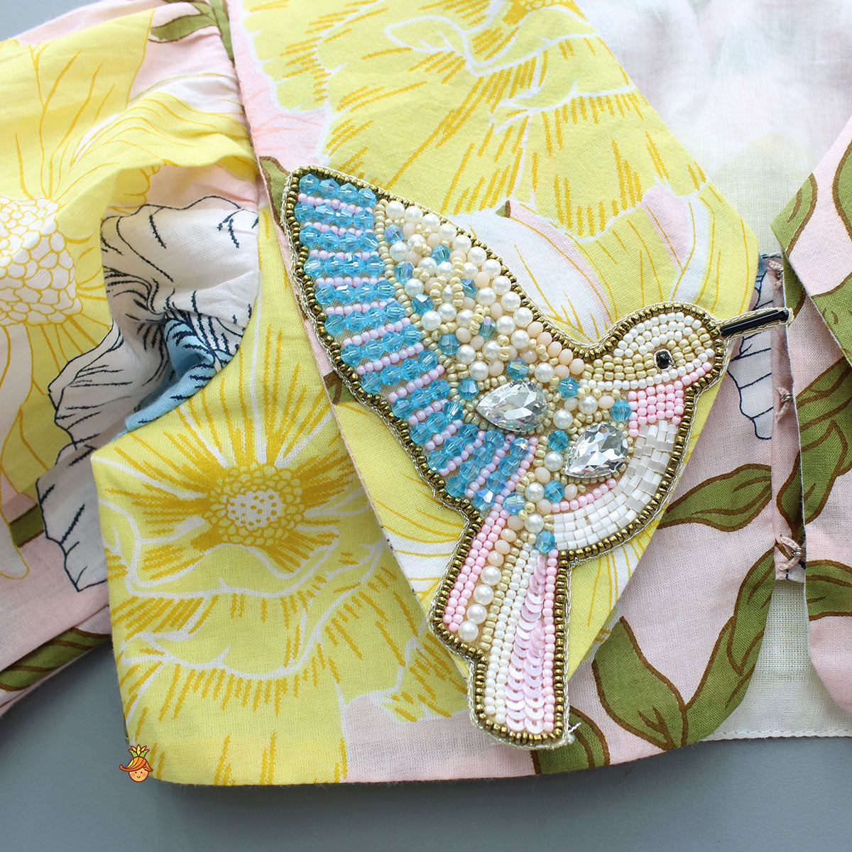 Pre Order: Floral Printed Cotton Top With Matching Lehenga And Bag