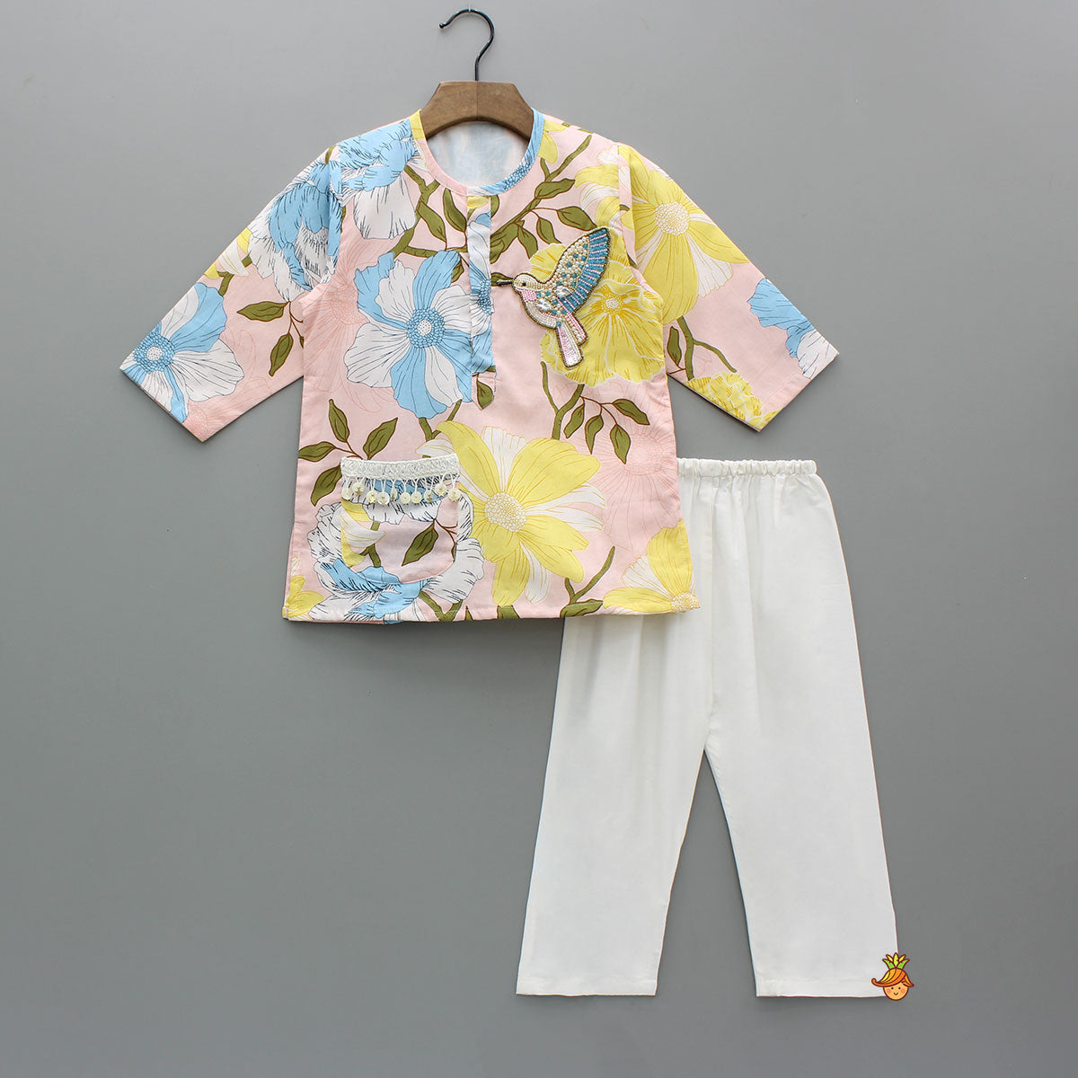 Pre Order: Floral Printed Cotton Kurta With Pyjama