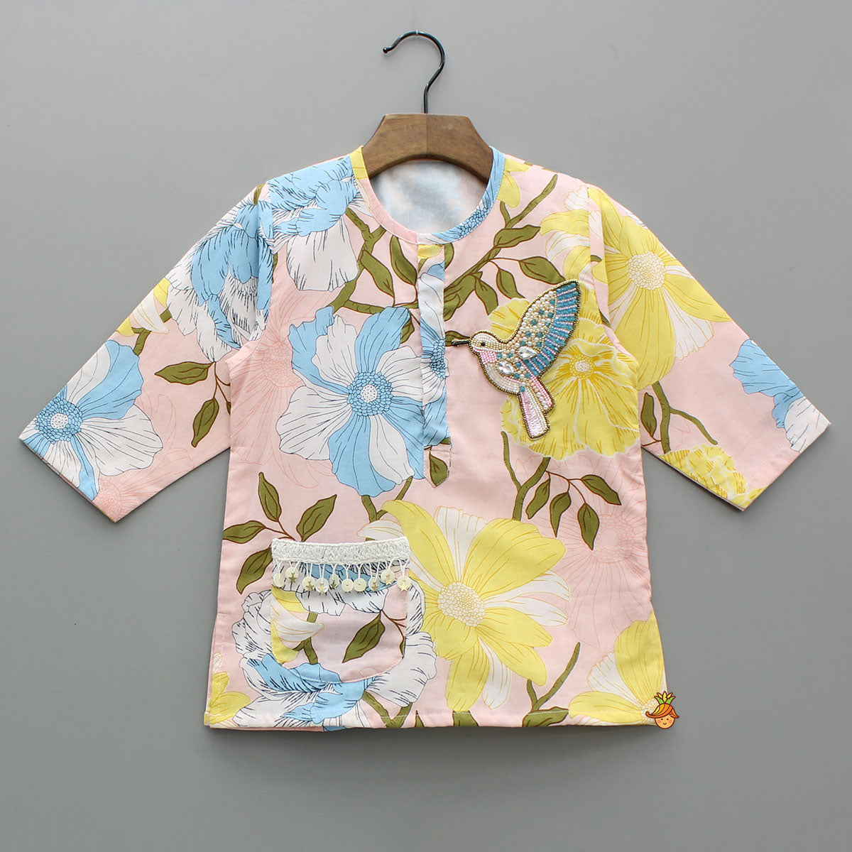 Pre Order: Floral Printed Cotton Kurta With Pyjama