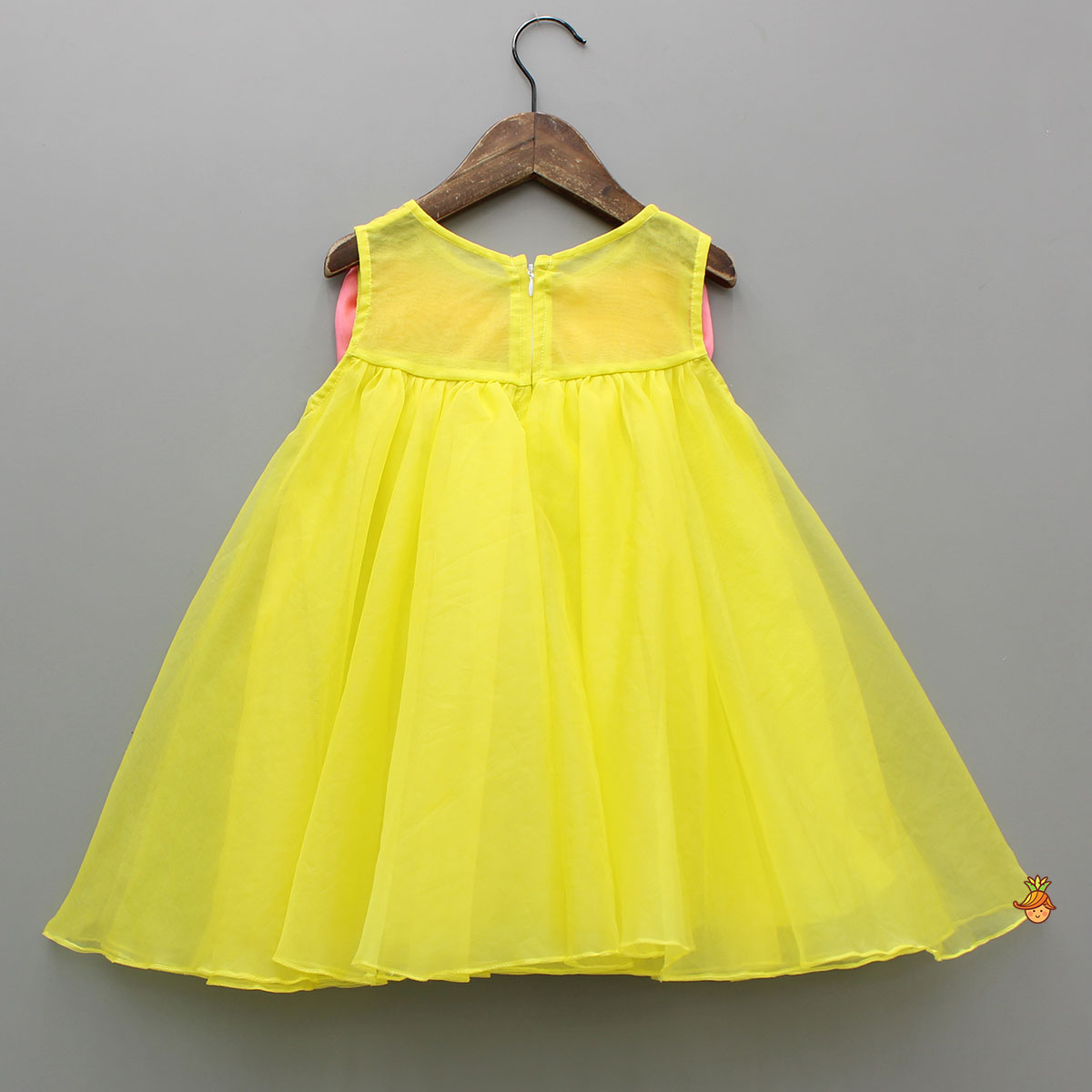Contrasting Pink Bow-Embellished Yellow Dress