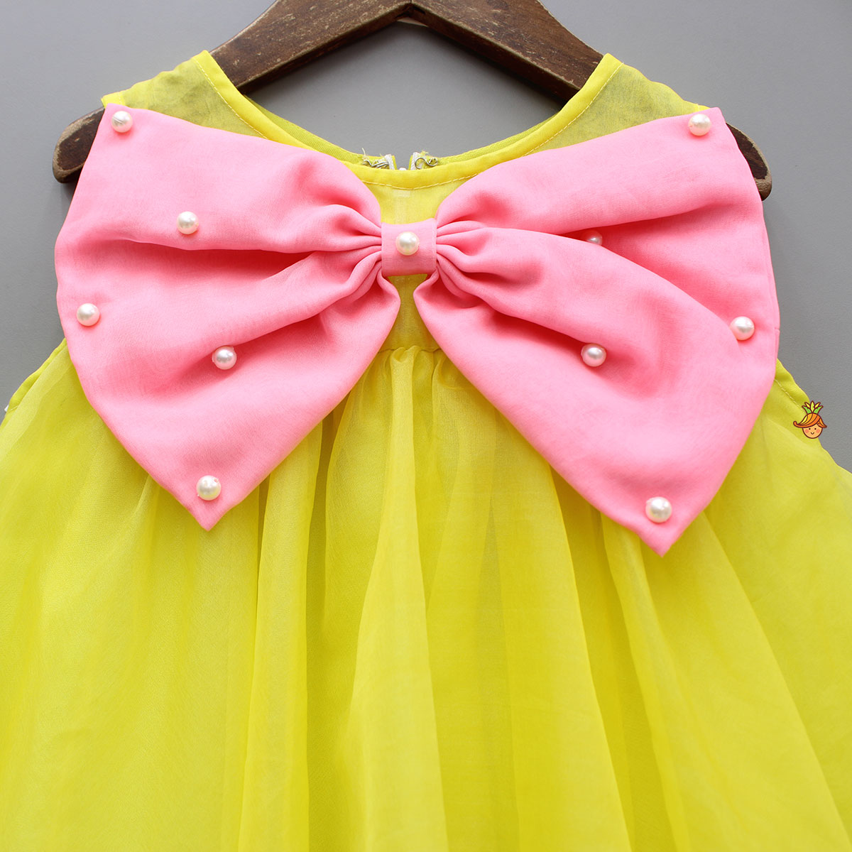 Contrasting Pink Bow-Embellished Yellow Dress