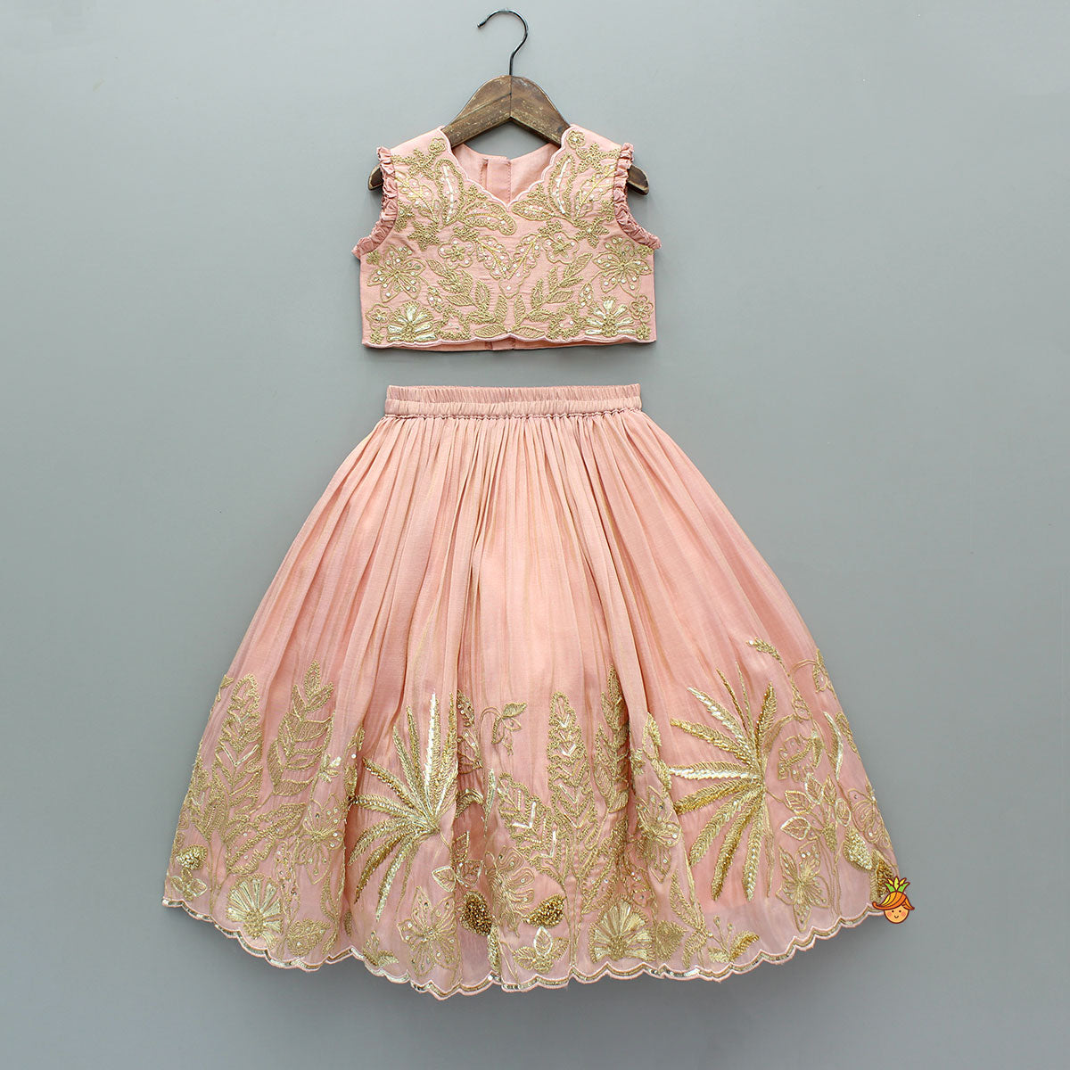 Pre Order: Gorgeous Shimmery Embroidered Top With Shimmery Flared Lehenga And Dupatta