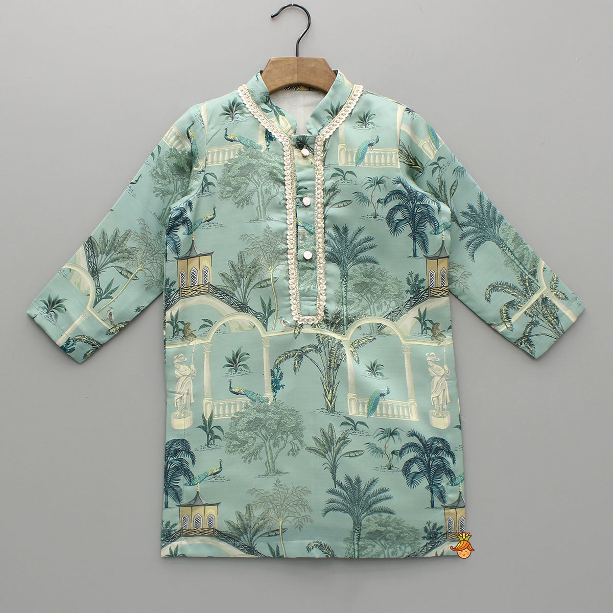 Pre Order: Digital Printed Green Kurta With Pyjama