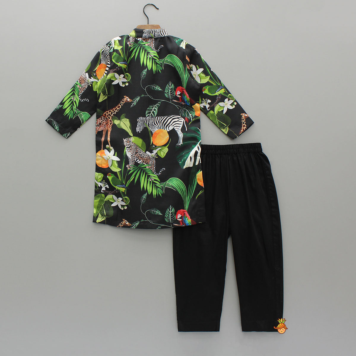 Pre Order: Black Jungle Safari Printed Kurta With Pyjama