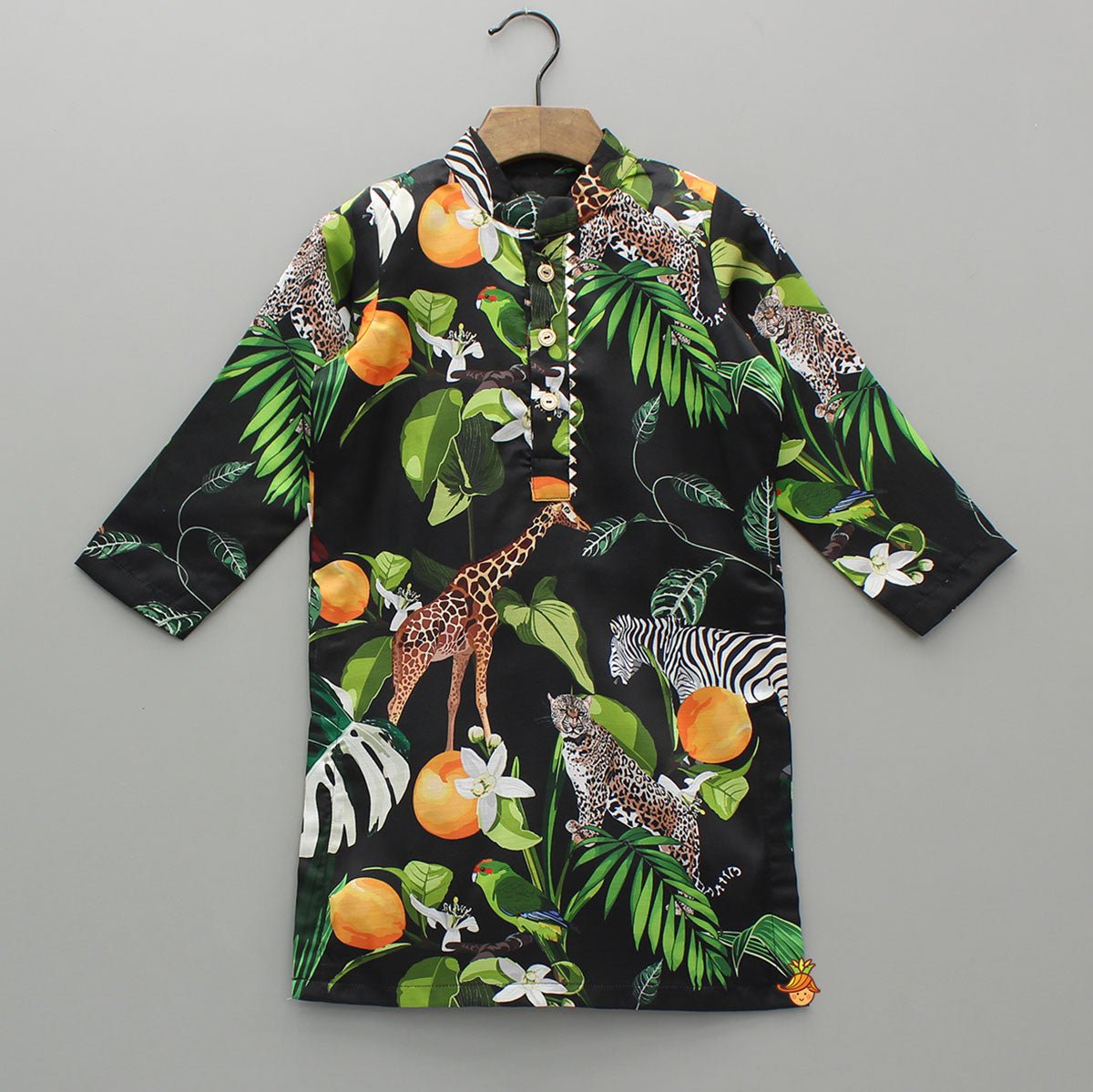 Pre Order: Black Jungle Safari Printed Kurta With Pyjama