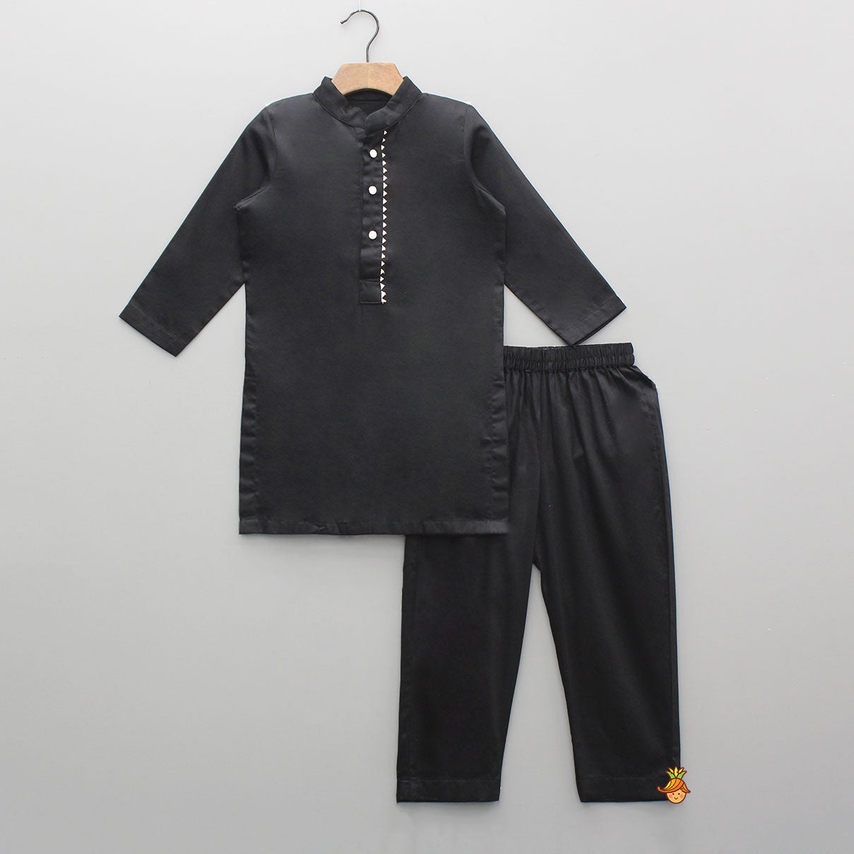 Pre Order: Black Kurta With Safari Printed Jacket And Pyjama