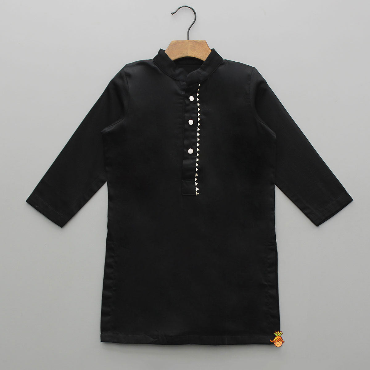 Pre Order: Black Kurta With Safari Printed Jacket And Pyjama