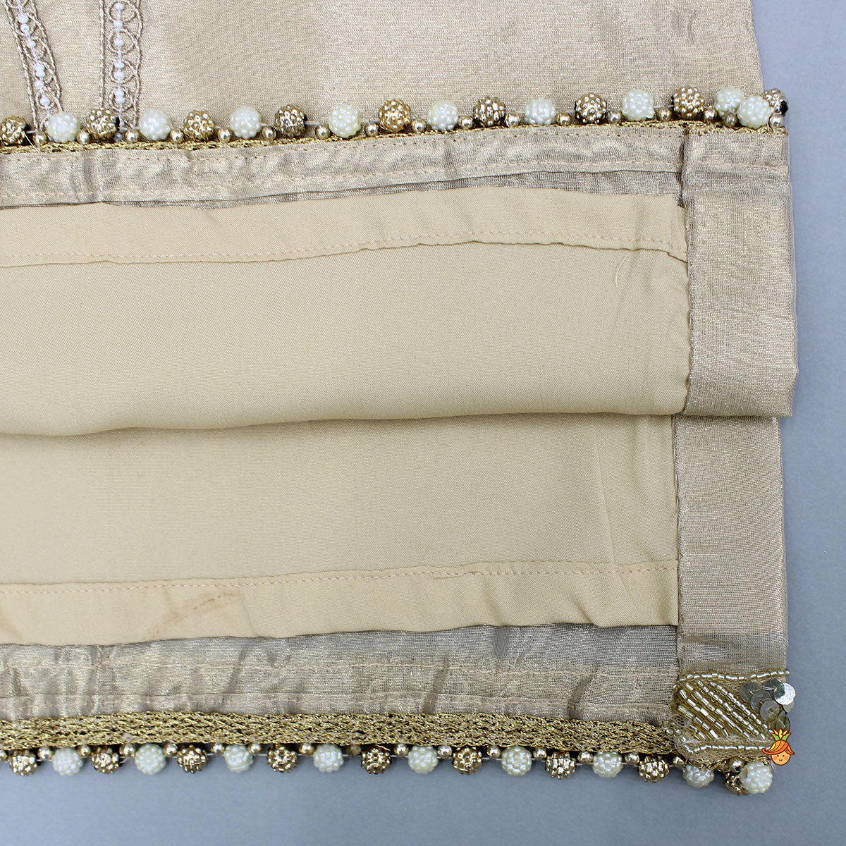 Pre Order: Stunning Beige Hand Embroidered Sheen Kurti With Sharara