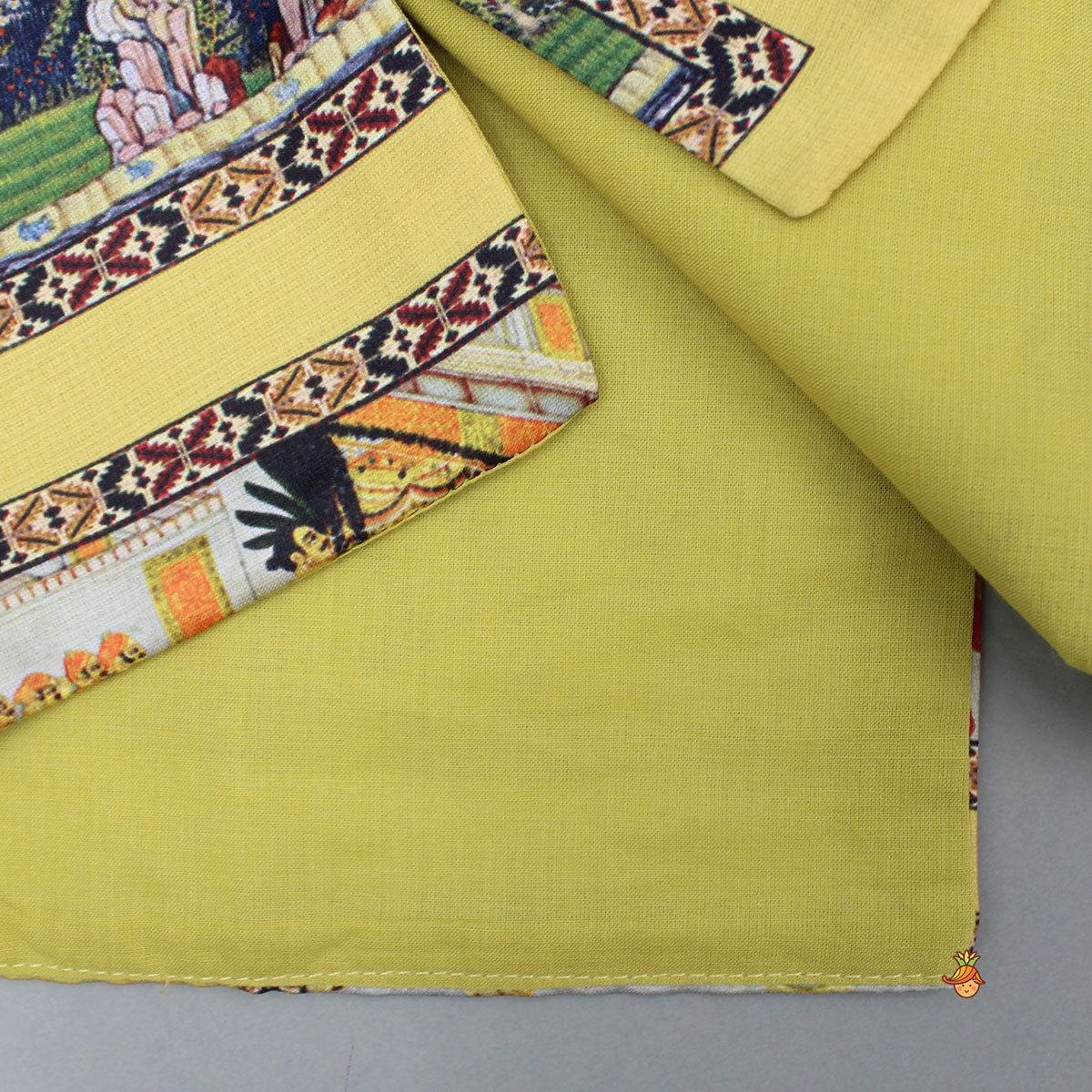 Pre Order: Kurta With Exquisite Yellow Ethnic Printed Jacket And Pyjama