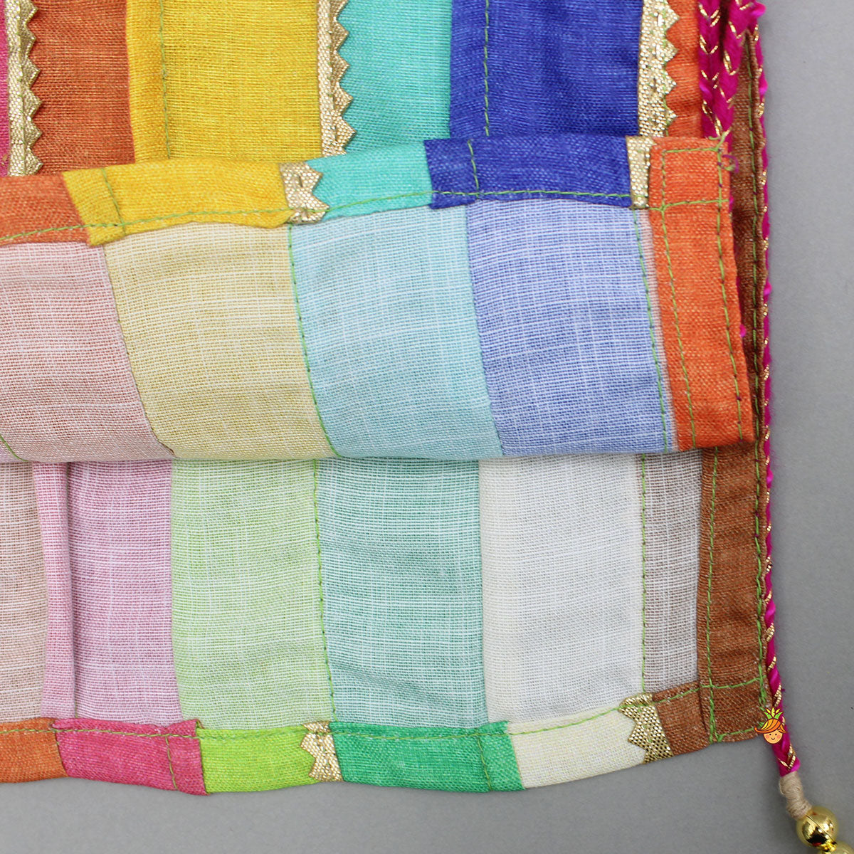Pre Order: Multicoloured Stylish Kurta With Green Lehenga And Matching Bag