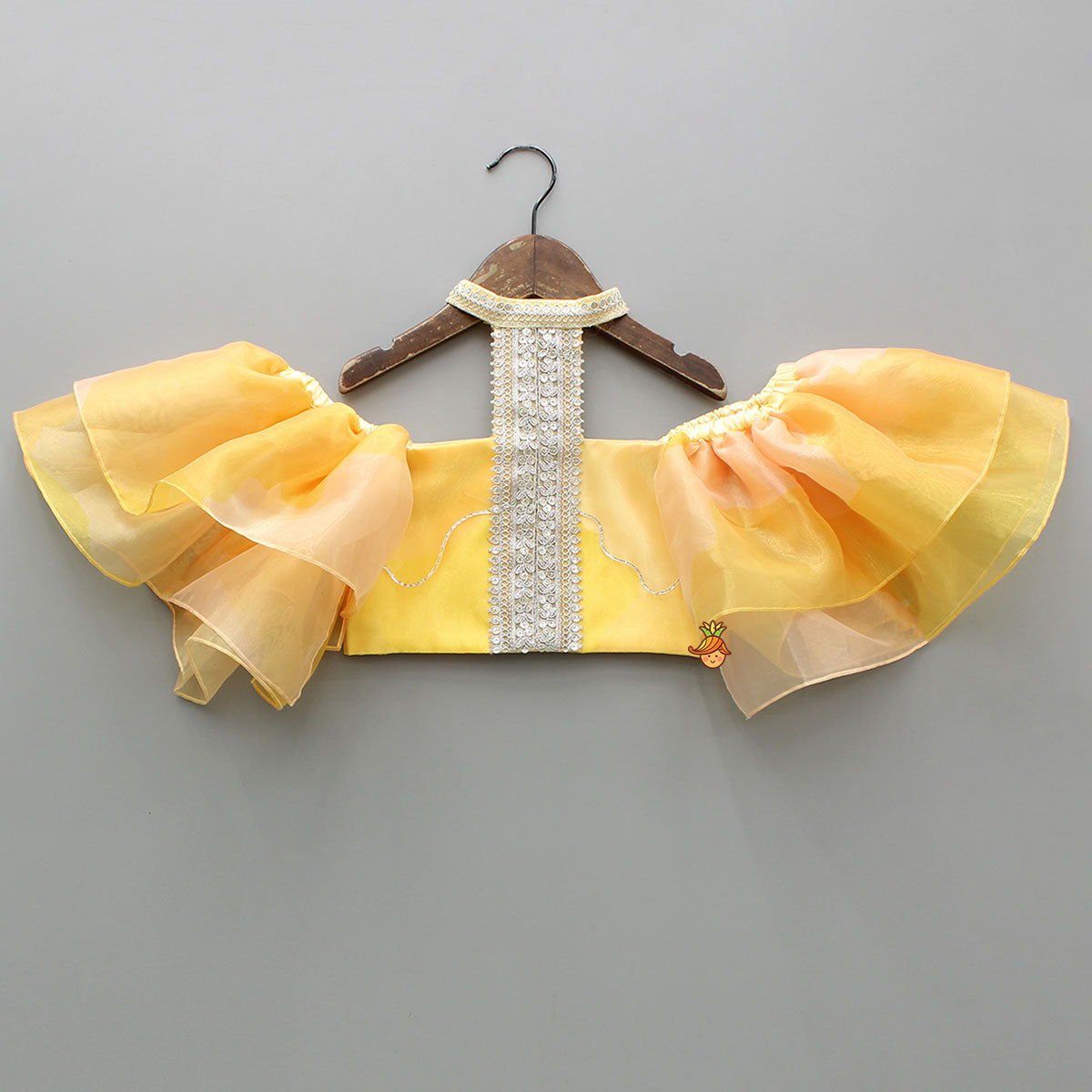 Pre Order: Organza Stylish Halter Neck Off Shoulder Top With Lehenga
