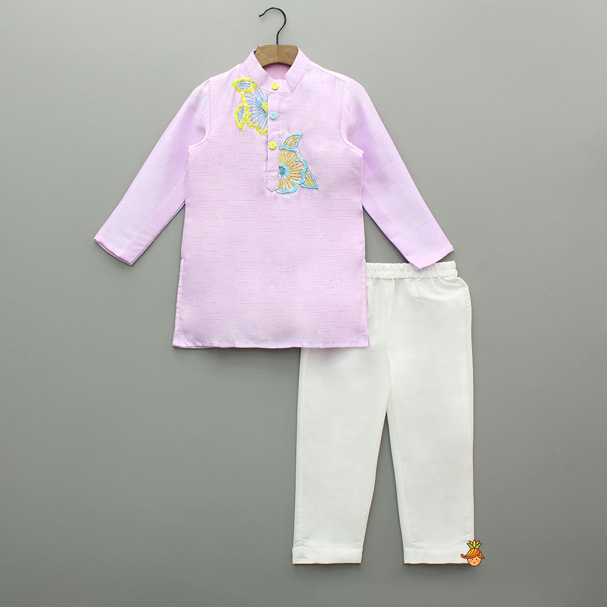 Pre Order: Floral Embroidered Lilac Kurta With Pyjama