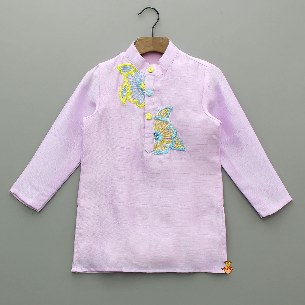 Pre Order: Floral Embroidered Lilac Kurta With Pyjama