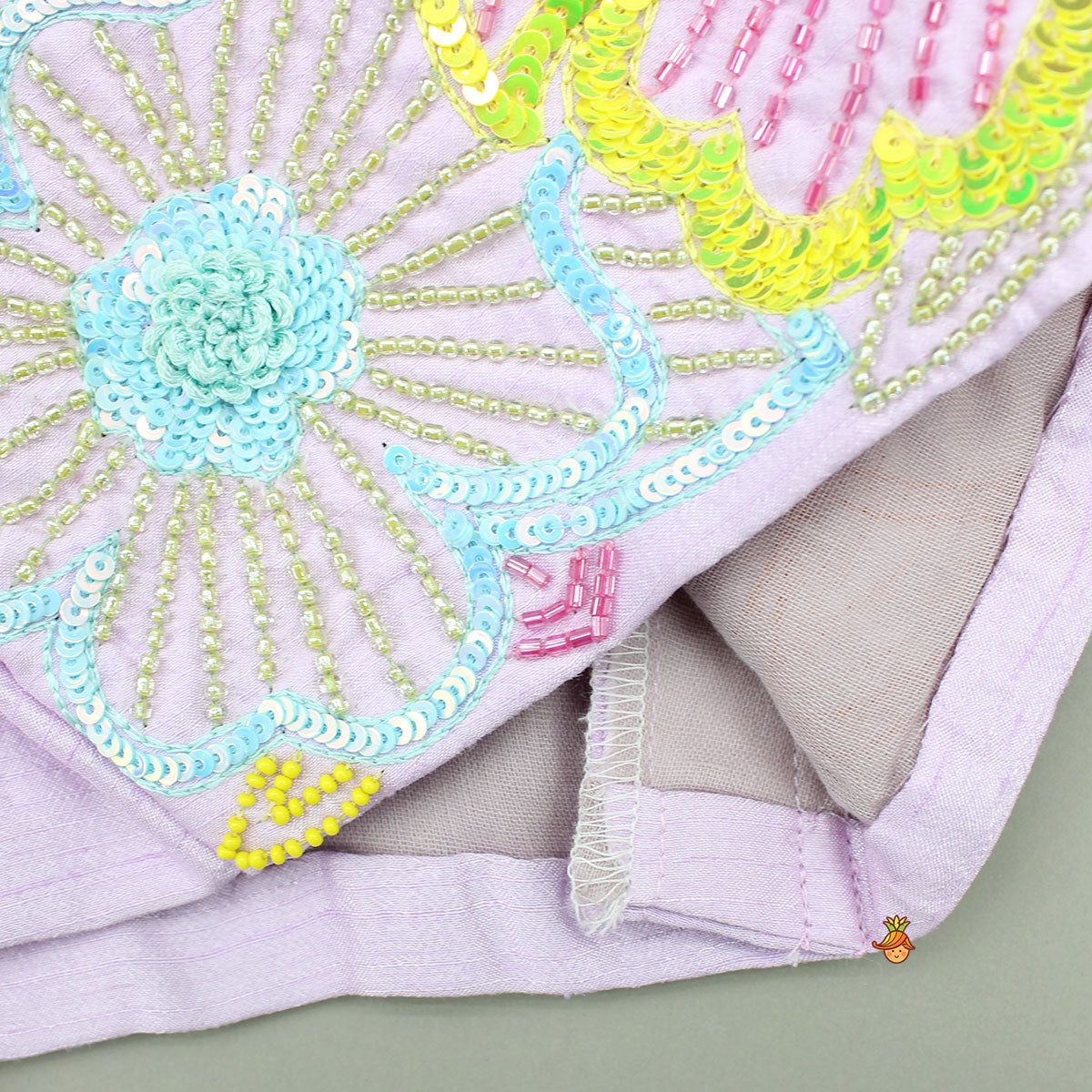 Pre Order: Lilac One Shoulder Floral Embroidered Top With Palazzo And Attached Heart Shaped Pouch