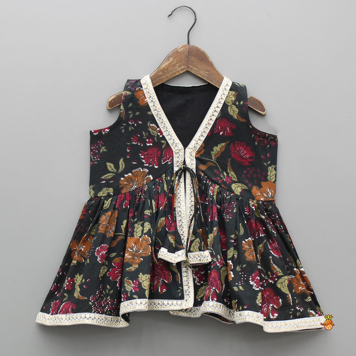 Pre Order: Strappy Printed Top With Sleeveless Peplum Kurti And Sharara