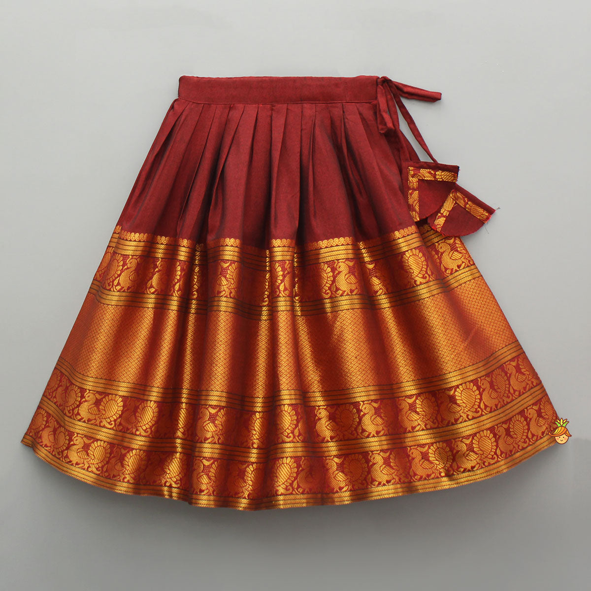 Pre Order: Maroon Floral-Embroidered Top And Pleated Lehenga