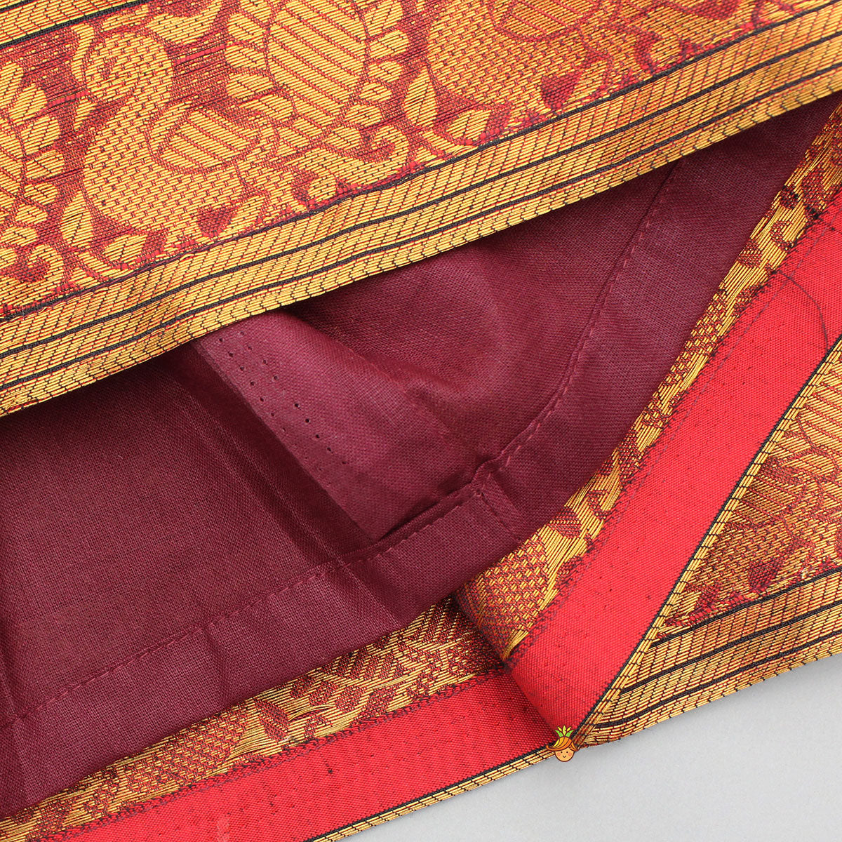 Pre Order: Maroon Floral-Embroidered Top And Pleated Lehenga