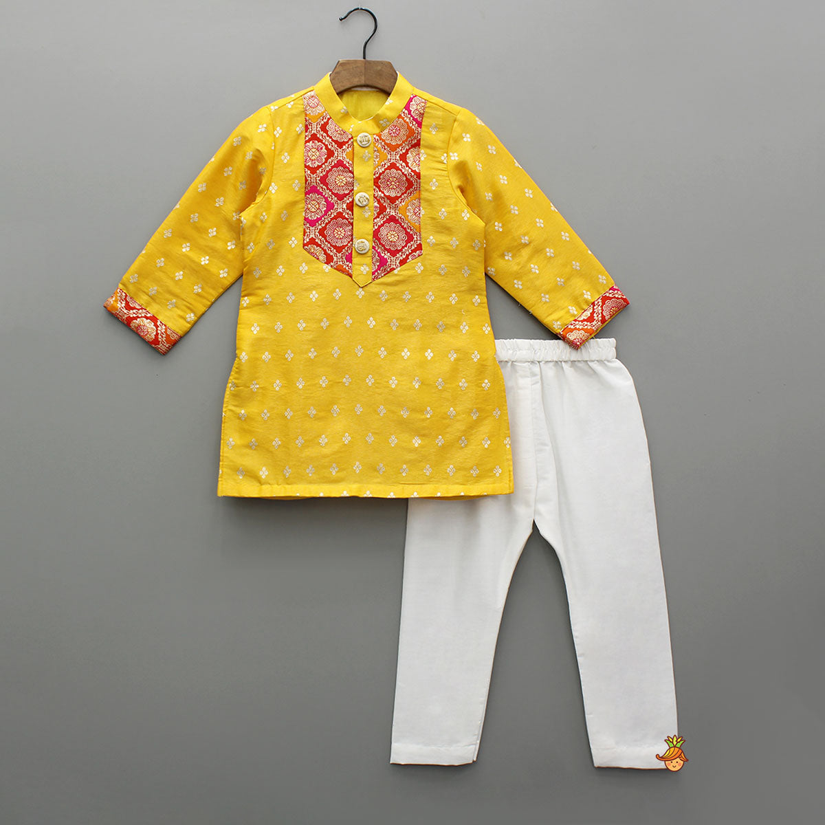Pre Order: Yellow Sheen Brocade Silk Kurta With Pyjama