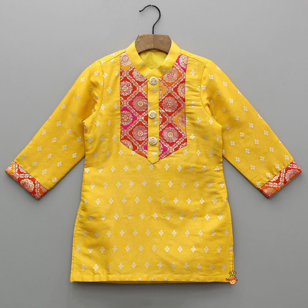 Pre Order: Yellow Sheen Brocade Silk Kurta With Pyjama
