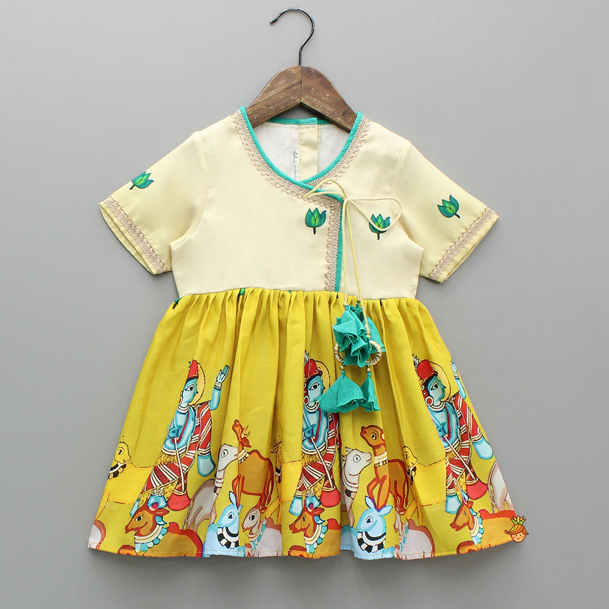 Pre Order: Kanha Printed Peplum Top With Dhoti And Hairband