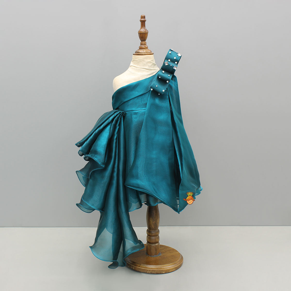 Pre Order: Sheen Organza Beautiful One Shoulder Teal Blue Dress