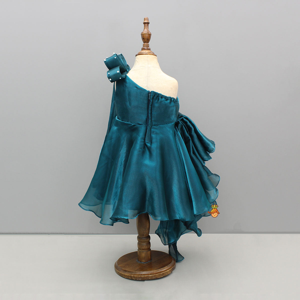 Pre Order: Sheen Organza Beautiful One Shoulder Teal Blue Dress